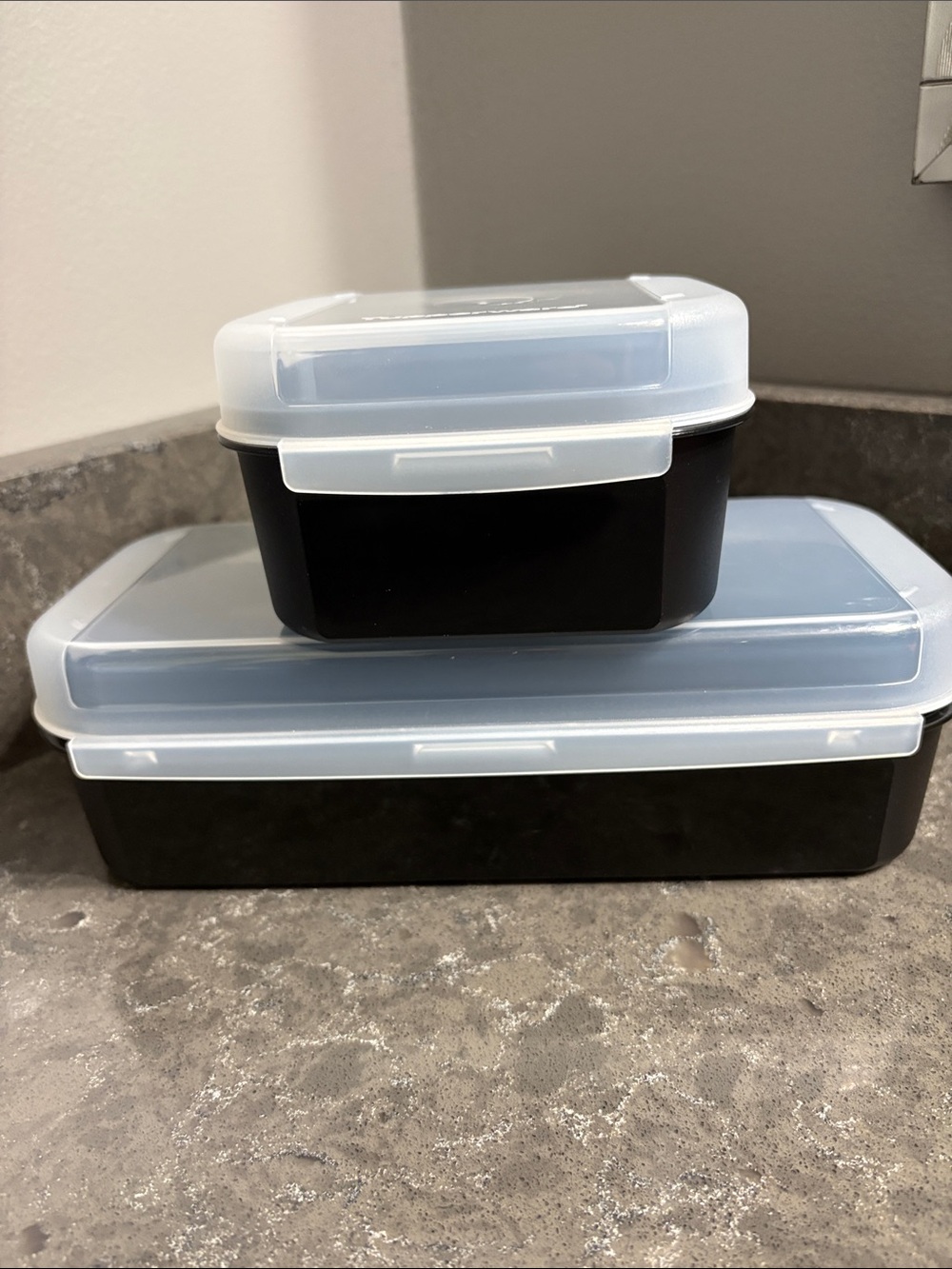 Tupperware Signature Mini Black Containers with Hinged Lids 450ml & 980ml.